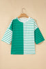 Pink Stripe Colorblock 3/4 Sleeve Loose T Shirt