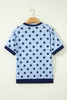 Pink Color Block Trim Polka Dot Casual Tee