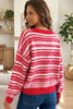 Red Geometric Striped Pattern V Neck Button Front Casual Knit Cardigan