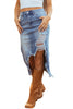 Myosotis Irregular Distressed Bottom Denim Midi Skirt