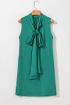 Evergreen Bow Tie Satin Shift Sleeveless Mini Dress