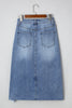 Myosotis Irregular Distressed Bottom Denim Midi Skirt