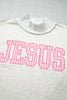 Gray High Neck Polka Dot Slogan Printed Baggy Sweatshirt