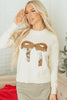 White Sequined Bow Graphic Christmas Holiday Sweater