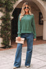 Evergreen Solid Color Raw Seam Patchwork Ribbed Drop Shoulder Sweatshirt