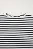 Black Stripe Scalloped Trim Round Neck T Shirt
