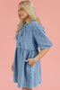 Dusk Blue Bowknot Bubble Sleeve Short Denim Dress