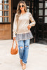 Beige Cable Texture Bohemian Ruffle Hem Patchwork Sweater