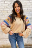 Light French Beige Aztec Patchwork Raglan Pullover Sweatshirt