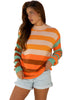 Orange Stripe Color Block High Neck Drop Shoulder Cozy Sweater
