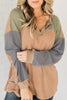 Buckskin Color Block Thermal Textured Knit Drop Shoulder Henley Top