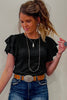 Black Layered Ruffle Short Sleeve Round Neck Top