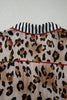 Khaki Plus Leopard Print Contrast Piping Striped Patchwork 2pcs Long Pajama Set