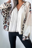 Apricot Oversized Leopard Contrast Mixed Texture Patchwork Zip Up Drop Shoulder Hoodie