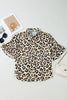 Khaki Leopard Print Ruffle Trim 3/4 Sleeve Loose Shirt