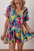 Multicolour Tropical Printed Surplice Neck Tie Waist Romper