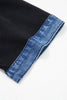 Black Waffle Knit Denim Contrast Trim Patchwork Button Polo Collar Top