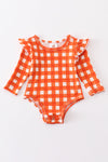 Orange plaid ruffle cotton baby onesie