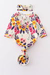 Floral print hairband baby gown