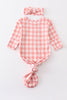Pink plaid hairband bamboo baby gown
