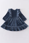 Blue ruffle velvet dress