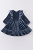 Blue ruffle velvet dress