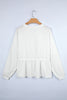 White Solid Color Textured Drop Shoulder Long Sleeve Peplum Top