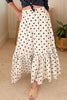 White Polka Dot Ruffled Slit Maxi Skirt