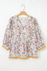 Black Plus Size Floral Print Contrast Trim Striped Detail Babydoll Blouse