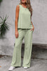 Smoke Green Textured Tank Top and Drawstring High Waist Pants Set