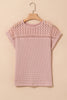 Light Pink Lace Patchwork Waffle Short Sleeve Top