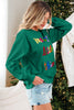 Dark Green merry little thing Corded Letter Graphic Ribbed Loose Sweatshirt