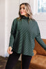 Green Stripe High Neck Dropped Shoulder Long Sleeve Casual Top