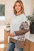 Gray Color Block Leopard Patchwork Dolman Sleeve High Low Baggy Sweatshirt