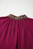 Violet Leopard Trim V Neck Flounced Bracelet Sleeve Blouse