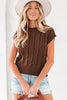 Dark Brown Cable Texture Crew Neck Short Sleeve Sweater Top