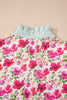 Red Floral Print Striped Patchwork Collared Short Sleeve Blouse