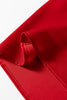 Fiery Red Solid Color Frilled V Neck Bow Detail 3/4 Sleeve Blouse