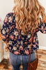 Blue Floral Short Sleeve Scoop Neck Casual Blouse