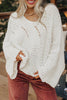 White Hollowed Detail Wide Sleeve Loose Pullover Sweater