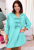 Moonlight Jade Bow Front Bracelet Sleeve Collared Side Pocket Shift Mini Dress