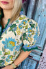Sky Blue Plus Size Frilled V Neck Short Sleeve Floral Blouse