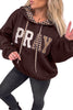 Light Grey PRAY Mix Pattern Letter Graphic Plaid Contrast Drawstring Hoodie