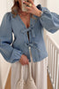 Dusk Blue Tied Front Long Puff Sleeve Denim Top