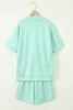 Light Pink Solid Color Exposed Seam Mock Neck Oversize Tee Casual Shorts 2pcs Outfit
