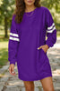 Tillandsia Purple Varsity Contrast Banded Sleeve Shift Sweatshirt Dress