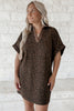 Brown Leopard Print Contrast Collar V-Neck Mini Dress