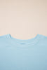 Mist Blue Solid Color Ribbed Trim Short Sleeve Top Drawstring Loose Pants 2pcs Outfit