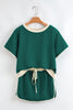Evergreen Colorblock Edge Drop Shoulder T Shirt and Skirt 2Pcs Set