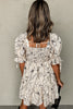 Beige Floral Print Square Neck Shirred Back Puff Sleeve Mini Dress